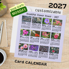 2027 Blumenkalender violetter Montag Woche flache Karte