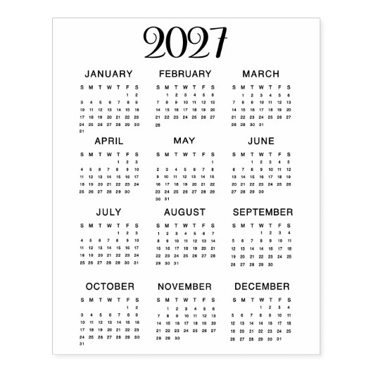 2027 Calendar #1 Four Rows, Three Columns Gummistempel (Prägung)