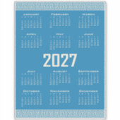 2027 Calendar, Greek Fret, Cosmic Latte on Blue Aufkleber (Vorderseite)