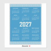 2027 Calendar, Greek Fret, Cosmic Latte on Blue Aufkleber (Blatt)