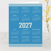 2027 Calendar, Greek Fret, Cosmic Latte on Blue Karte (Gelbe Blume)
