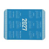 2027 Calendar, Greek Fret, Cosmic Latte on Blue Magnet (Horizontal)