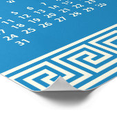2027 Calendar, Greek Fret, Cosmic Latte on Blue Poster (Ecke)
