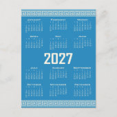 2027 Calendar, Greek Fret, Cosmic Latte on Blue Postkarte (Vorderseite)