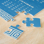 2027 Calendar, Greek Fret, Cosmic Latte on Blue Puzzle (Seite)