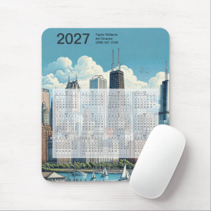 2027 Chicago-Skyline-Architektur-Blau-Kalender Mousepad