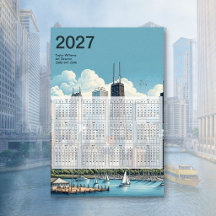 2027 Chicago-Skyline-Architektur-Blauer Kalender
