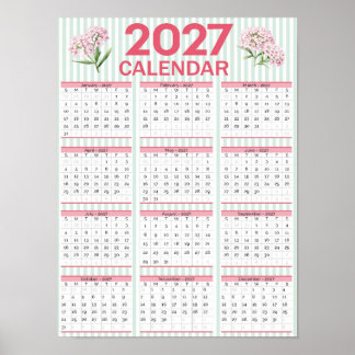2027 Druckbarer Wandkalender, Florales Jahr auf ei Poster