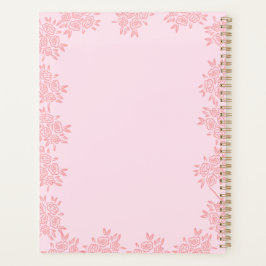 2027 Eleganter rosa Blumen-Hardcover-Spiral-Planer Planer