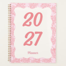 2027 Eleganter Rosa Blumen Hardcover Spiralplaner