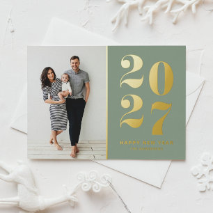 2027 Fette Typografie Salbeigrün Neujahrsfoto Folien Feiertagspostkarte