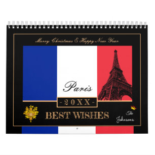 2027 Französische Flagge & Eiffel Frohes Neues Jah Kalender