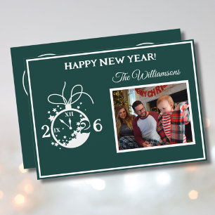2027 Frohes Neujahrs-4-Foto-Uhr-Karte Einladung
