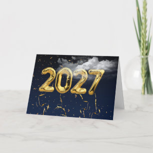 2027 Goldfolienballons in Wolken Karte