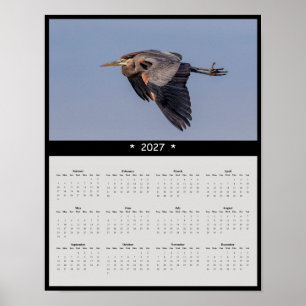 2027 Großer Blaureiher Wandkalender: Feuchtgebiet Poster