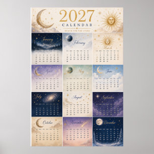 2027 Himmlischer Sonnen- & Mond-Wandkalender Poster