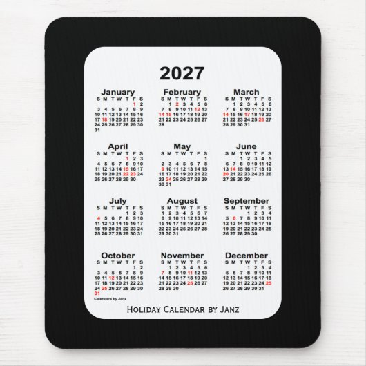 2027 Holiday Two Tone Black Calendar von Janz Mousepad (Vorne)