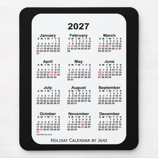 2027 Holiday Two Tone Black Calendar von Janz Mousepad (Vorne)