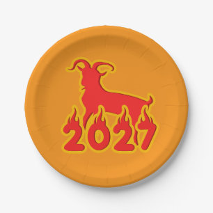 2027 Jahr der feurigen Ziege Pappteller