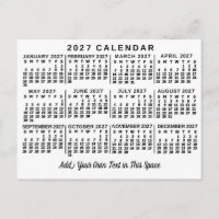 2027 Jahres-Monats-Kalender Klassisch Weiß und Sch