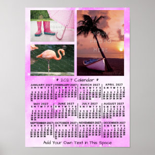 2027 Jahres-Monats-Kalender Rosa Wasserfarbe 3 Fot Poster