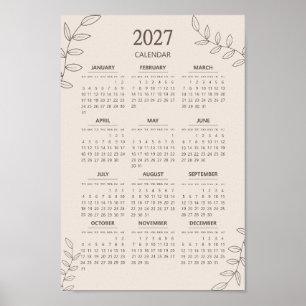 2027 Jahreskalender Florale Linienkunst Minimalist Poster