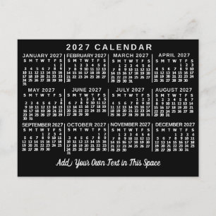2027 Jahresmonatskalender Klassisch Schwarz und We Postkarte
