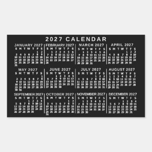 2027 Jahresmonatskalender Klassisch Schwarz und We Rechteckiger Aufkleber