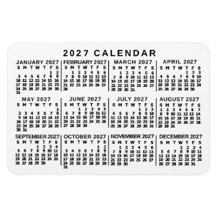 2027 Jahresmonatskalender klassisch weiß und schwa Magnet