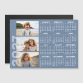 2027 Kalender - 3 Fotos Basic Blau Minimal Magnet (Vorne/Hinten)