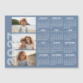 2027 Kalender - 3 Fotos Basic Blau Minimal Magnet (Vorderseite)