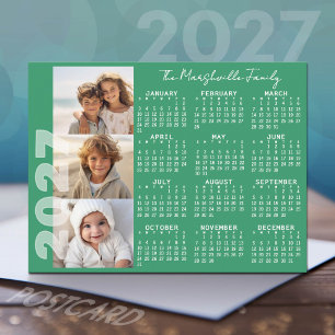 2027 Kalender 3 Fotos Basic Grün Minimal Feiertagspostkarte