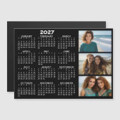 2027 Kalender 3 Fotos Basic Schwarz Minimal Magnet (Vorne/Hinten)