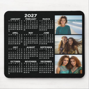 2027 Kalender 3 Fotos Basic Schwarz Minimal Mousepad