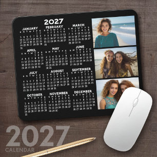 2027 Kalender 3 Fotos Basic Schwarz Minimal Mousepad