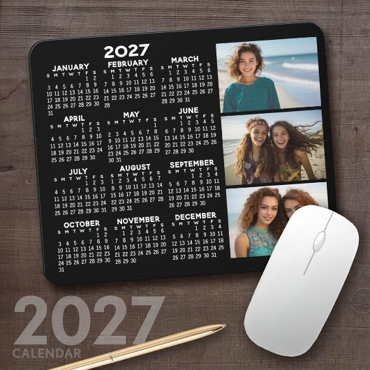 2027 Kalender 3 Fotos Basic Schwarz Minimal Mousepad