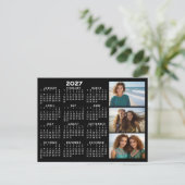 2027 Kalender 3 Fotos Basic Schwarz Minimal Postkarte (Stehend Vorderseite)