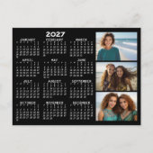 2027 Kalender 3 Fotos Basic Schwarz Minimal Postkarte (Vorderseite)