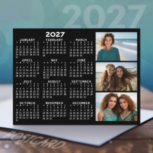 2027 Kalender 3 Fotos Basic Schwarz Minimal Postkarte
