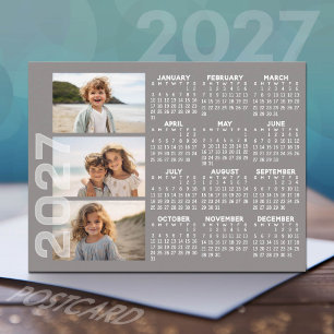2027 Kalender 3 Fotos Basic Taupe Minimal Magnet Postkarte