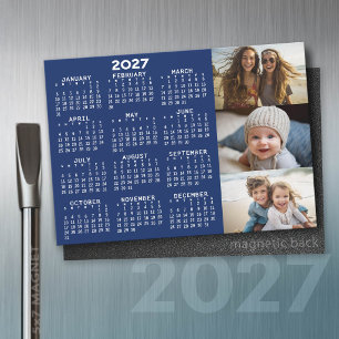 2027 Kalender 3 Fotos Minimal Blau Weiß Magnet