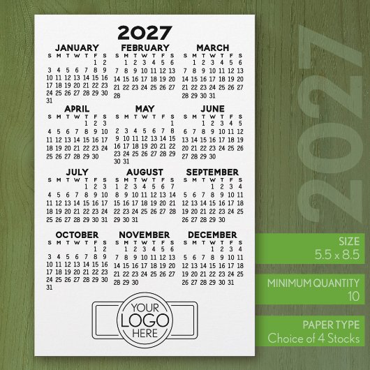 2027 Kalender - Basic Black Minimal Logo Briefpapier