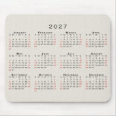 2027 Kalender Beige Faux-Canvas-Textur Mousepad (Vorne)