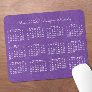 2027 Kalender Benutzerdefinierter Name Lila Leinen Mousepad