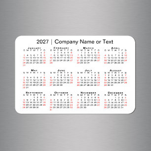 2027 Kalender benutzerdefinierter Text Schwarz Rot Magnet