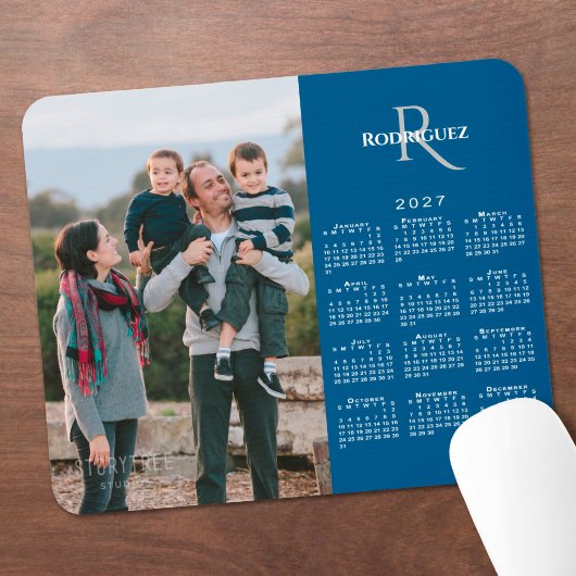 2027 Kalender Benutzerfoto Monogramm Name Blau Mousepad