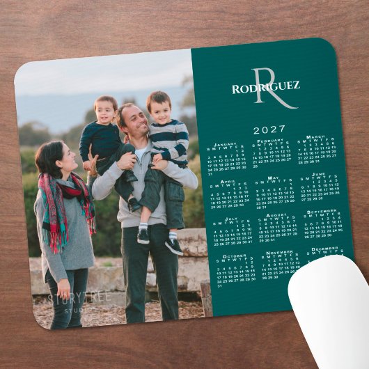 2027 Kalender Benutzerfoto Monogramm Name Türkis Mousepad