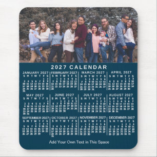 2027 Kalender Blau Personalisiertes Foto Name Fett Mousepad