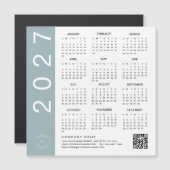 2027 Kalender Blaue Umrandung QR-Code Firmenlogo Magnetkarte (Vorne/Hinten)