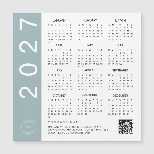 2027 Kalender Blaue Umrandung QR-Code Firmenlogo Magnetkarte (Vorderseite)